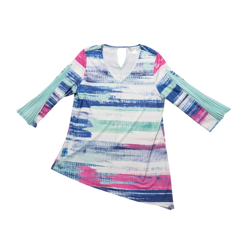 Christopher & Banks 3/4 Bell Sleeve V-Neck Women Medium Multicolor Rhinestone